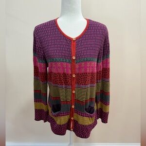 Gudrun Sjöden Colorful Mixed Print Cotton Long Sleeve Cardigan Sweater Top Sz. L